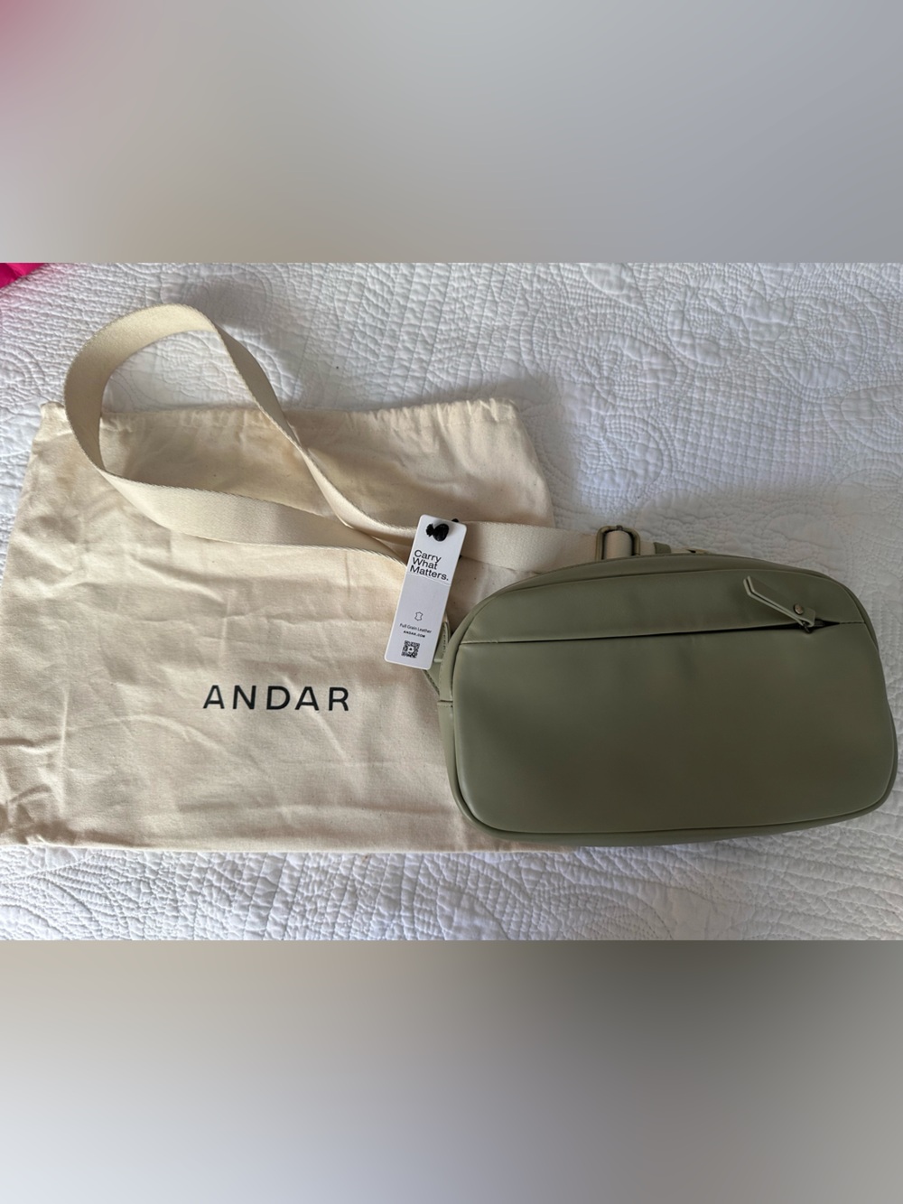 Andar Olive Crossbody Bag with Adjustable Cream Strap